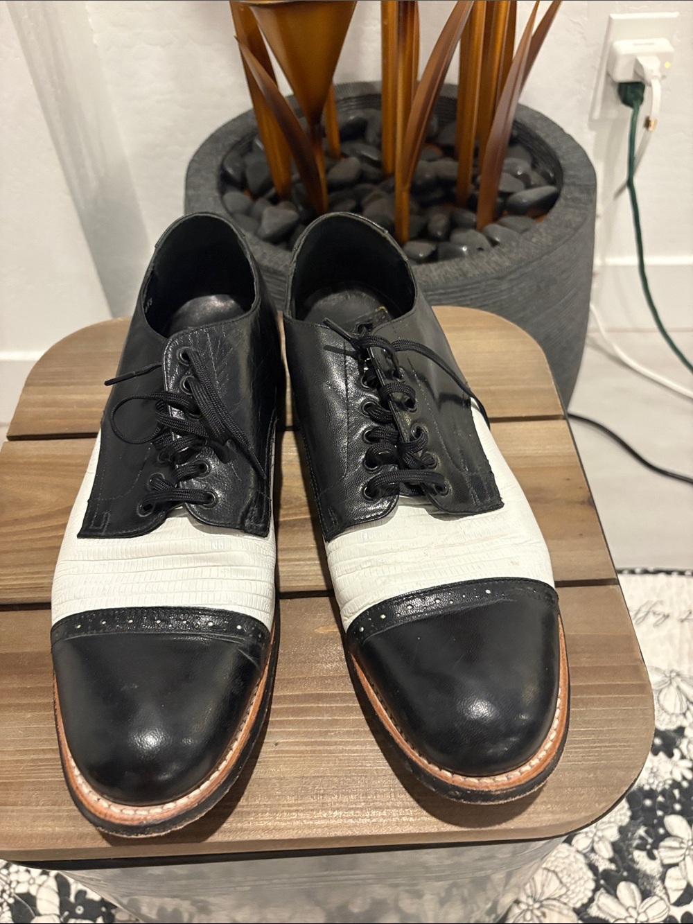 Stacy Adams Black and White Two-Tone Cap-Toe Oxfords